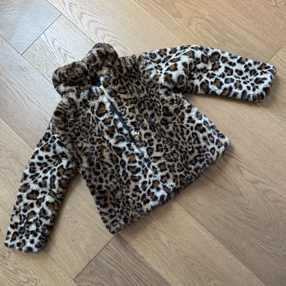 C&C California Girls “Cool Cat” Faux Fur Leopard Print Coat - Size 5T - Like New
